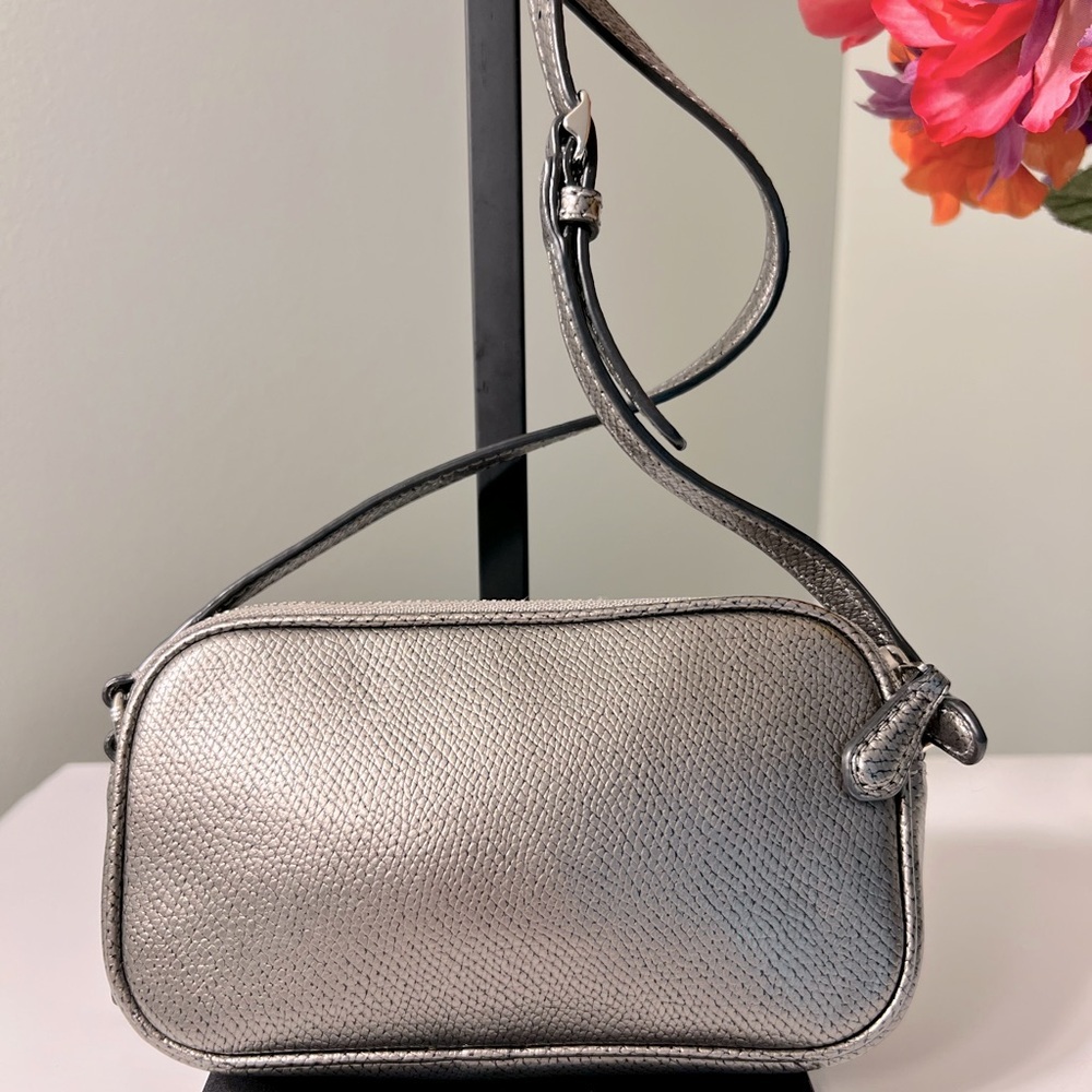 Coach Metallic Silver Leather Mini Crossbody Bag with Turnlock Bow Detail - Picture 5 of 12